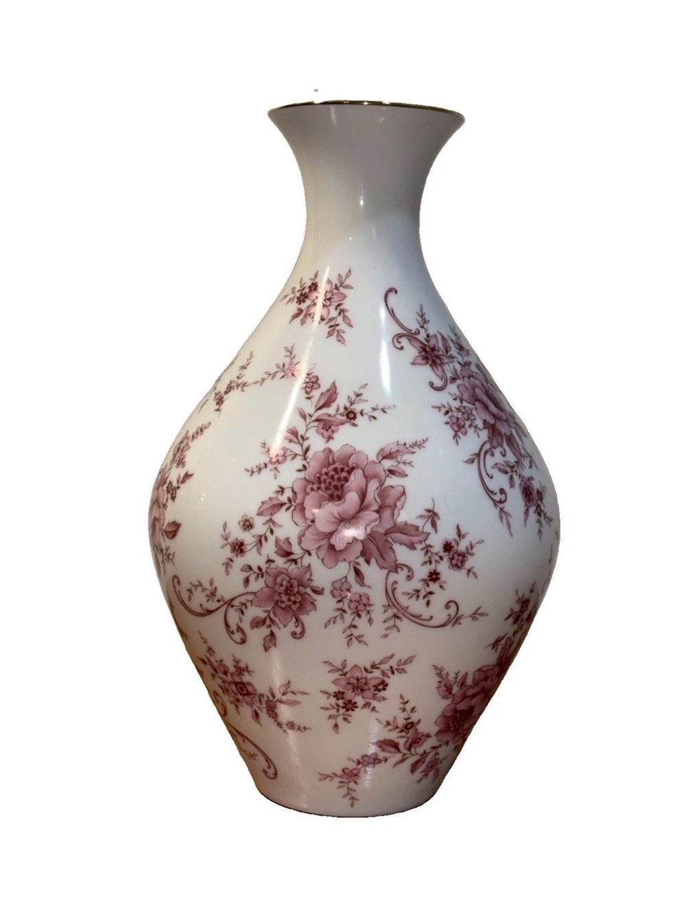 Vintage PMR Bavaria Jaeger & Co Porcelain 10” Pink Floral Vase Gold Rim 1080/2